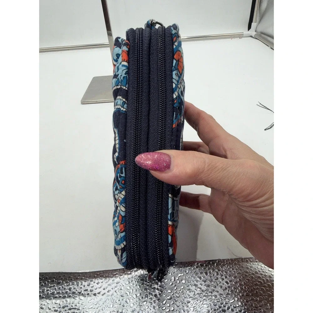 Vera Bradley Marrakesh RFID All In One Crossbody Wallet Blue Orange Paisley - Picture 7 of 8